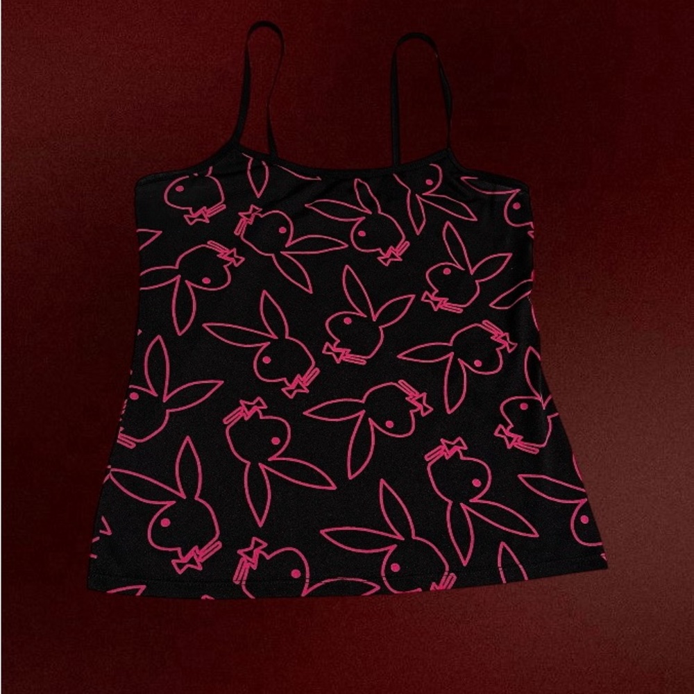 Playboy Black Cami with Pink Bunny Print